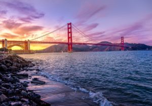 Golden Gate Bridge in San Francisco at Sunset
